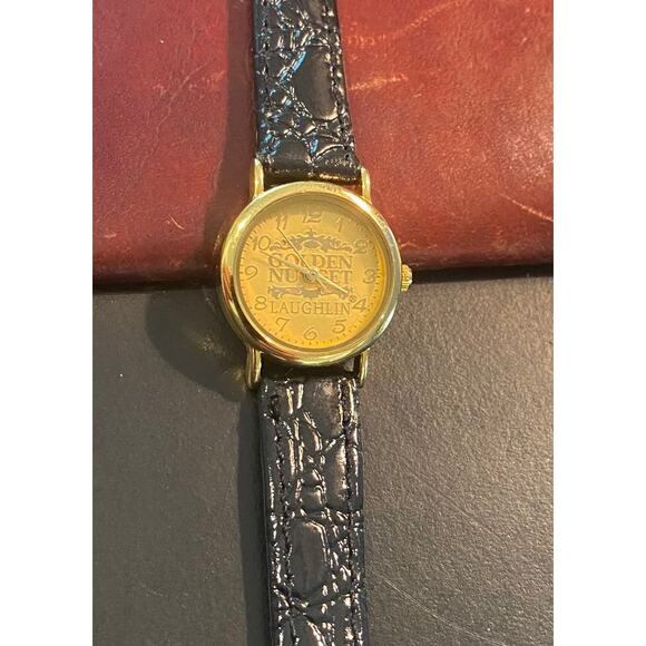 Women's Gold Tone 22mm Golden Nugget Laughlin Watch, Leather Band - Picture 1 of 3